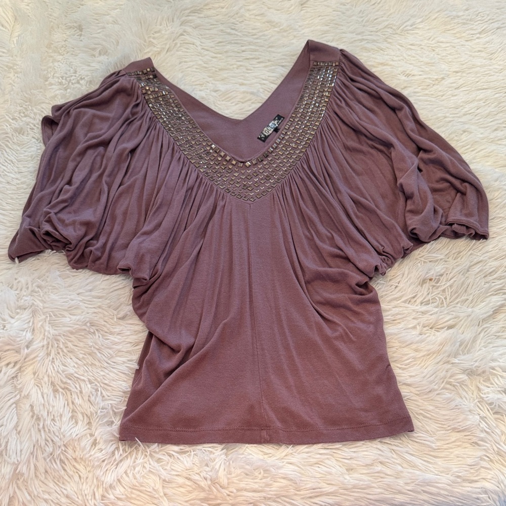 Guess Mauve Blouse with Embellished V-Neck